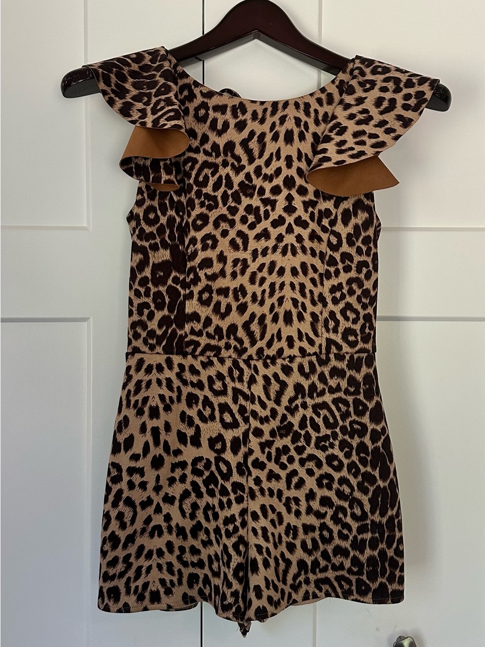 She + Sky Leopard Print Ruffle Romper - Tan and Black
